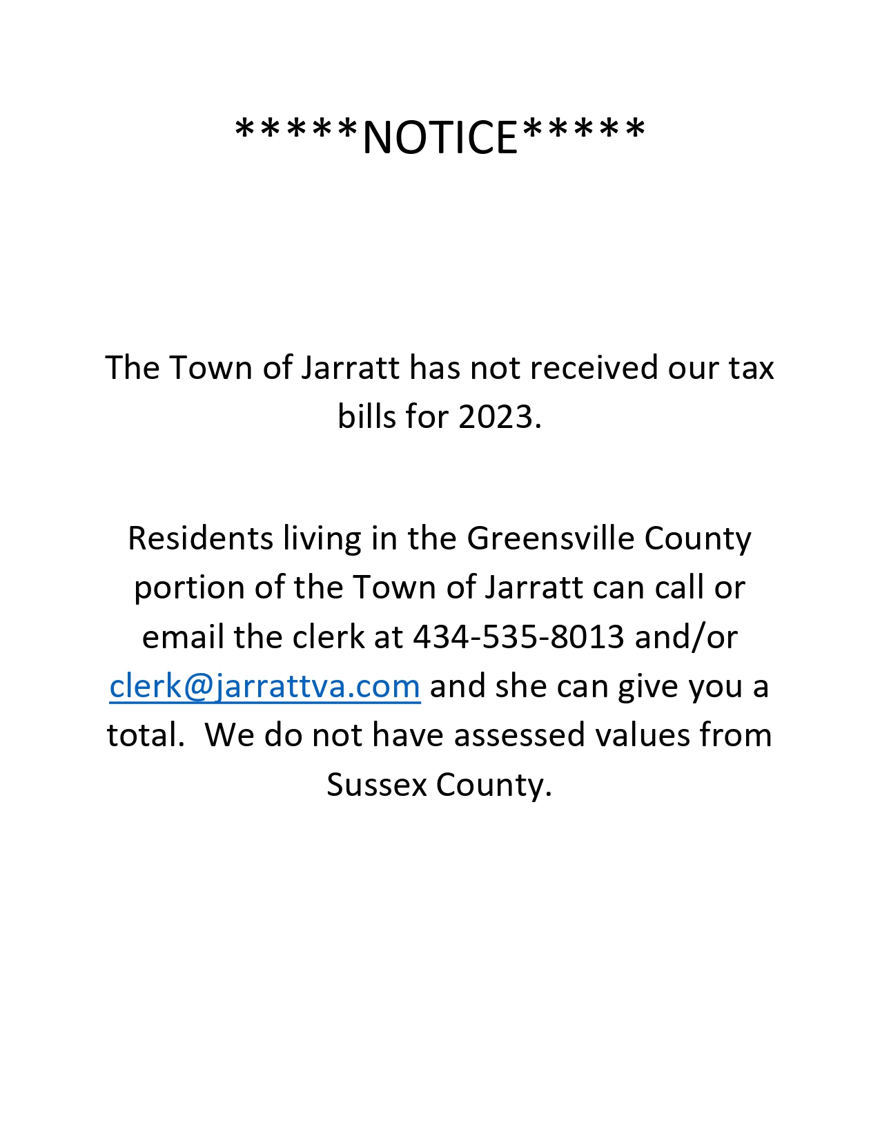 Town’s 2023 Tax Notice Town of Jarratt